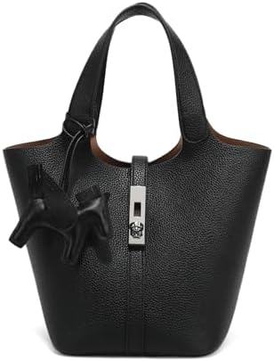 Women's Leather Tote Bag, Small, Cute, Fashionable, Large Capacity, Lightweight, Commuting, Popular, High Visibility, Simple, Soft, Freestanding, Inner Pocket Included, Charm Included