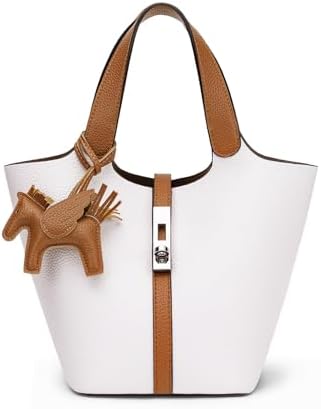 Women's Leather Tote Bag, Small, Cute, Fashionable, Large Capacity, Lightweight, Commuting, Popular, High Visibility, Simple, Soft, Freestanding, Inner Pocket Included, Charm Included