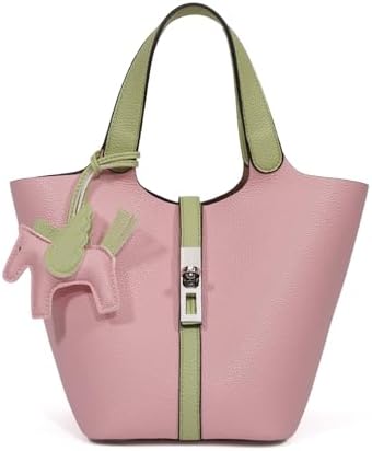 Women's Leather Tote Bag, Small, Cute, Fashionable, Large Capacity, Lightweight, Commuting, Popular, High Visibility, Simple, Soft, Freestanding, Inner Pocket Included, Charm Included