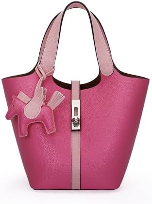 Women's Leather Tote Bag, Small, Cute, Fashionable, Large Capacity, Lightweight, Commuting, Popular, High Visibility, Simple, Soft, Freestanding, Inner Pocket Included, Charm Included