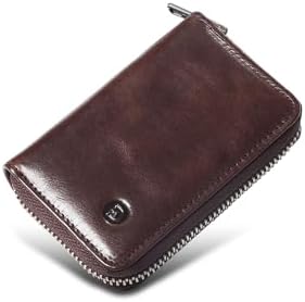Modiko Men's Card Case, Credit Card Case, Genuine Leather, Made in Japan, Himeji Leather, Large Capacity, Card Slots, Skimming Prevention, YKK Zipper, coffee