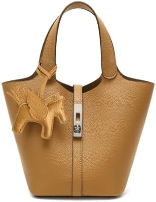 Women's Leather Tote Bag, Small, Cute, Fashionable, Large Capacity, Lightweight, Commuting, Popular, High Visibility, Simple, Soft, Freestanding, Inner Pocket Included, Charm Included