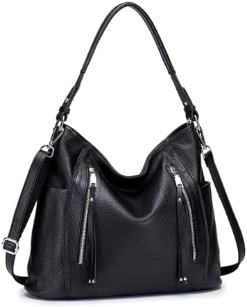 MFFOR Women's Shoulder Bag, Genuine Leather, Large Capacity, Tote Bag, Many Pockets, Handbag, Business Bag, High-End Look, Office, Commute, School, Simple, Casual, Popular