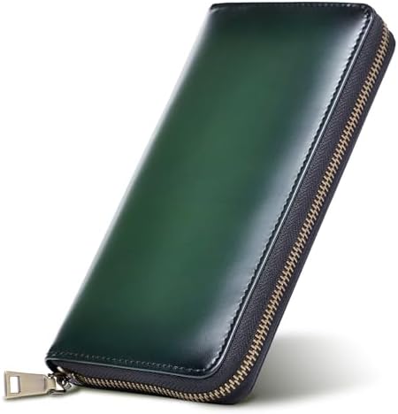 Tokyo Shimomachi Kobo Men's Long Wallet, Genuine Leather [Hand-Dyed Finish], Made in Japan, Gradient Leather, High-Quality, Slim, Large Capacity, Card Storage, Round Zipper, Gift, Present, red