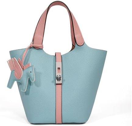 Women's Leather Tote Bag, Small, Cute, Fashionable, Large Capacity, Lightweight, Commuting, Popular, High Visibility, Simple, Soft, Freestanding, Inner Pocket Included, Charm Included