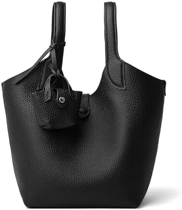 MFFOR Women's Handbag, Shoulder Bag, 2-Way, Genuine Leather, Inner Bag Included, Mini Pouch Included, Adjustable Length, Large Capacity, Casual, Commuting, Simple, Stylish