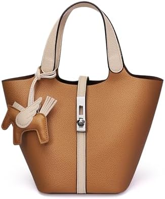 Women's Leather Tote Bag, Small, Cute, Fashionable, Large Capacity, Lightweight, Commuting, Popular, High Visibility, Simple, Soft, Freestanding, Inner Pocket Included, Charm Included