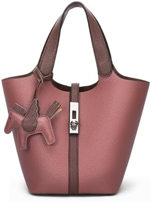 Women's Leather Tote Bag, Small, Cute, Fashionable, Large Capacity, Lightweight, Commuting, Popular, High Visibility, Simple, Soft, Freestanding, Inner Pocket Included, Charm Included