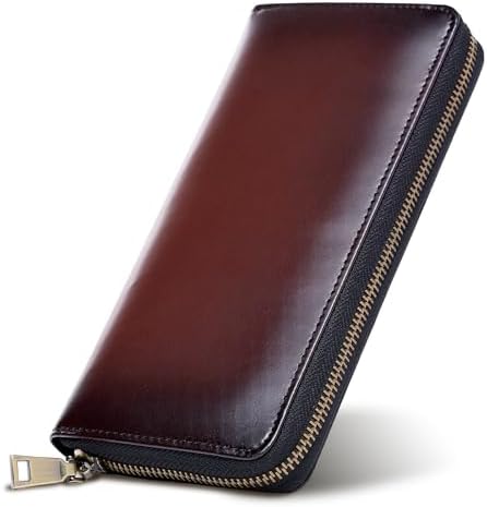 Tokyo Shimomachi Kobo Men's Long Wallet, Genuine Leather [Hand-Dyed Finish], Made in Japan, Gradient Leather, High-Quality, Slim, Large Capacity, Card Storage, Round Zipper, Gift, Present, red