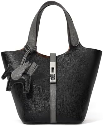 Women's Leather Tote Bag, Small, Cute, Fashionable, Large Capacity, Lightweight, Commuting, Popular, High Visibility, Simple, Soft, Freestanding, Inner Pocket Included, Charm Included