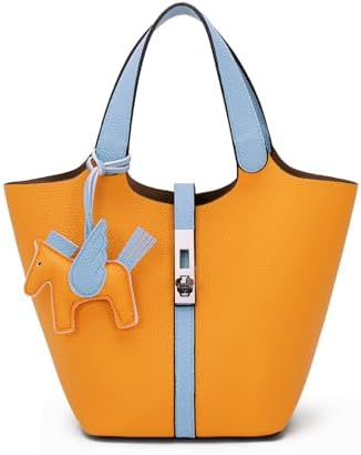 Women's Leather Tote Bag, Small, Cute, Fashionable, Large Capacity, Lightweight, Commuting, Popular, High Visibility, Simple, Soft, Freestanding, Inner Pocket Included, Charm Included