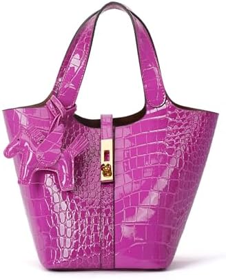 Women's Leather Tote Bag, Small, Cute, Fashionable, Large Capacity, Lightweight, Commuting, Popular, High Visibility, Simple, Soft, Freestanding, Inner Pocket Included, Charm Included