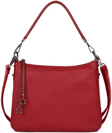 MFFOR Genuine Leather Women's 2-Way Crossbody Bag Handbag Diagonal Shoulder Bag Handbag with Zipper Pocket Lightweight Large Capacity Soft Simple Casual Hand-held Popular Commuting