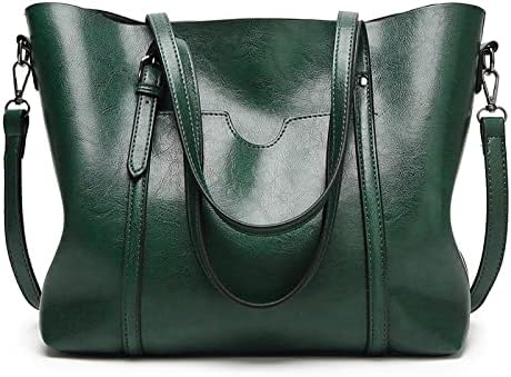 Women Leather Handbag Luxury Lady Tote Bag Portable Shoulder Bag (Color: Green, Size: 32x26x12cm)