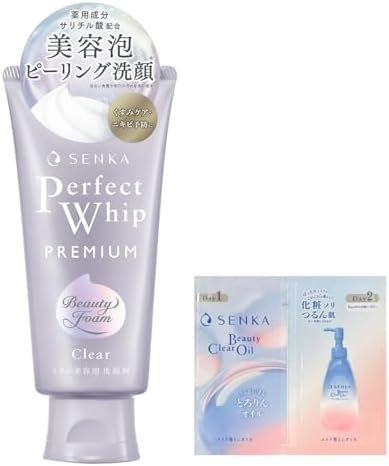 SENKA Premium Perfect Whip, Clear, 4.2 oz (120 g) + Free Cosmetic Foam, Peeling, Transparency, Pores, Exfoliating, Dull Care, Medicated