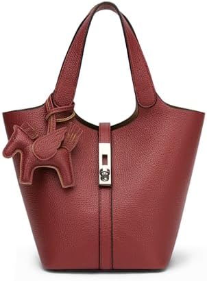 Women's Leather Tote Bag, Small, Cute, Fashionable, Large Capacity, Lightweight, Commuting, Popular, High Visibility, Simple, Soft, Freestanding, Inner Pocket Included, Charm Included