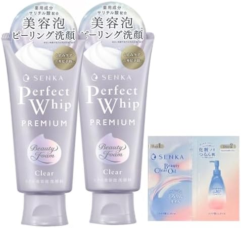 SENKA Premium Perfect Whip, Clear, 4.2 oz (120 g) + Free Cosmetic Foam, Peeling, Transparency, Pores, Exfoliating, Dull Care, Medicated