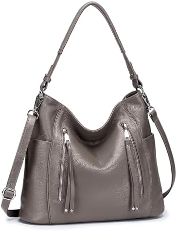 MFFOR Women's Shoulder Bag, Genuine Leather, Large Capacity, Tote Bag, Many Pockets, Handbag, Business Bag, High-End Look, Office, Commute, School, Simple, Casual, Popular