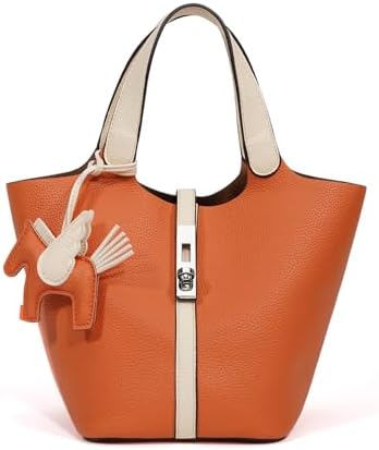 Women's Leather Tote Bag, Small, Cute, Fashionable, Large Capacity, Lightweight, Commuting, Popular, High Visibility, Simple, Soft, Freestanding, Inner Pocket Included, Charm Included