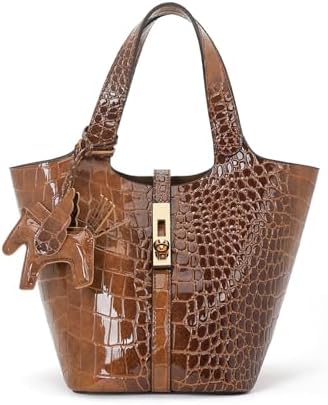 Women's Leather Tote Bag, Small, Cute, Fashionable, Large Capacity, Lightweight, Commuting, Popular, High Visibility, Simple, Soft, Freestanding, Inner Pocket Included, Charm Included