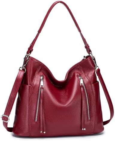 MFFOR Women's Shoulder Bag, Genuine Leather, Large Capacity, Tote Bag, Many Pockets, Handbag, Business Bag, High-End Look, Office, Commute, School, Simple, Casual, Popular