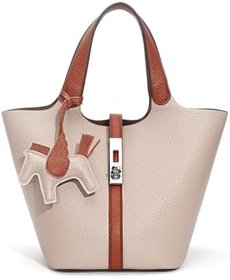 Women's Leather Tote Bag, Small, Cute, Fashionable, Large Capacity, Lightweight, Commuting, Popular, High Visibility, Simple, Soft, Freestanding, Inner Pocket Included, Charm Included