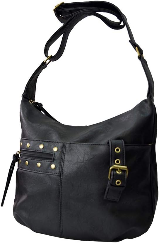 (Antique Design) Women's Shoulder Bag, Cross-body, Lightweight, Studded Design, Stylish, Synthetic Leather, Adult, Cute, For Work or School, Black, Gray, Brown, Pink, Camel, Bronze