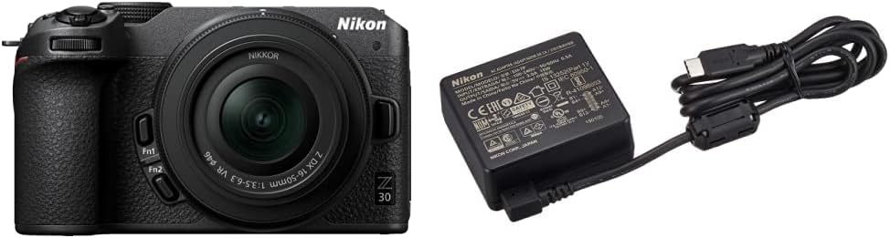 Nikon Z30 Mirrorless SLR Z30 16-50 VR Lens Kit, Z Mount, APS-C Video Vlog, Image Stabilization Black + [SanDisk Genuine] SD Card, 128GB SDXC, Class 10, UHS-II V90, Read Up to 300 MB, San/s PRO SDSDXDM