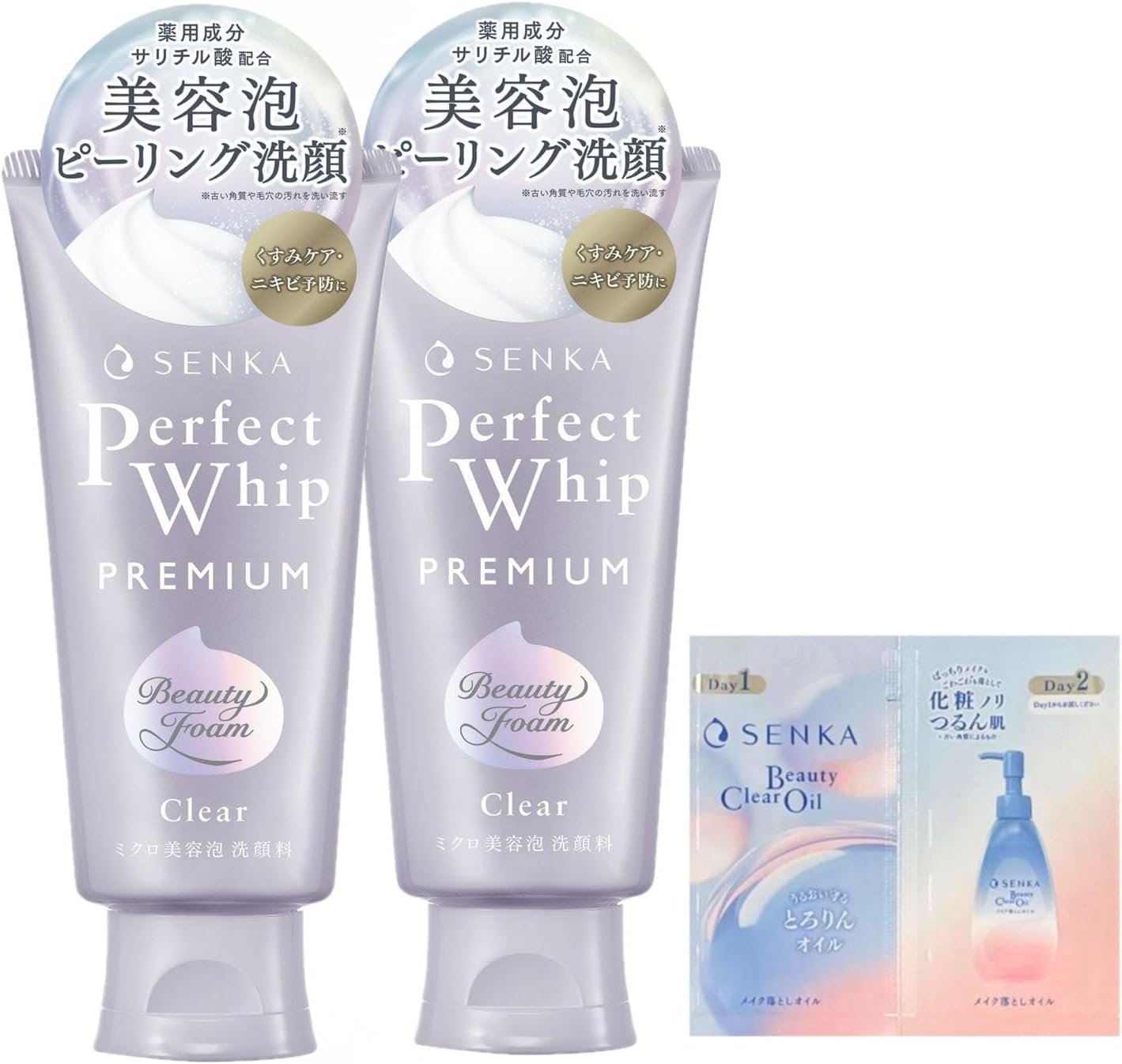 SENKA Premium Perfect Whip, Clear, 4.2 oz (120 g) + Free Cosmetic Foam, Peeling, Transparency, Pores, Exfoliating, Dull Care, Medicated