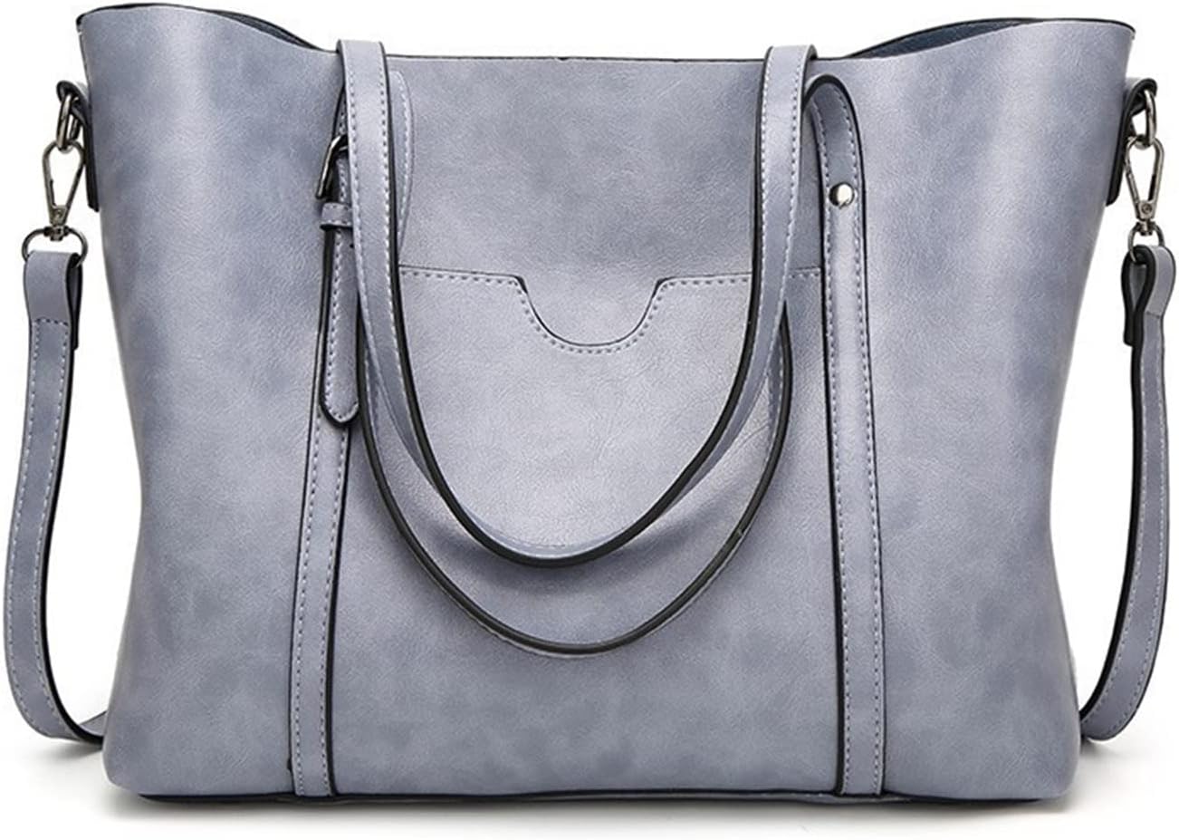 Women Leather Handbag Luxury Lady Tote Bag Portable Shoulder Bag (Color: Green, Size: 32x26x12cm)