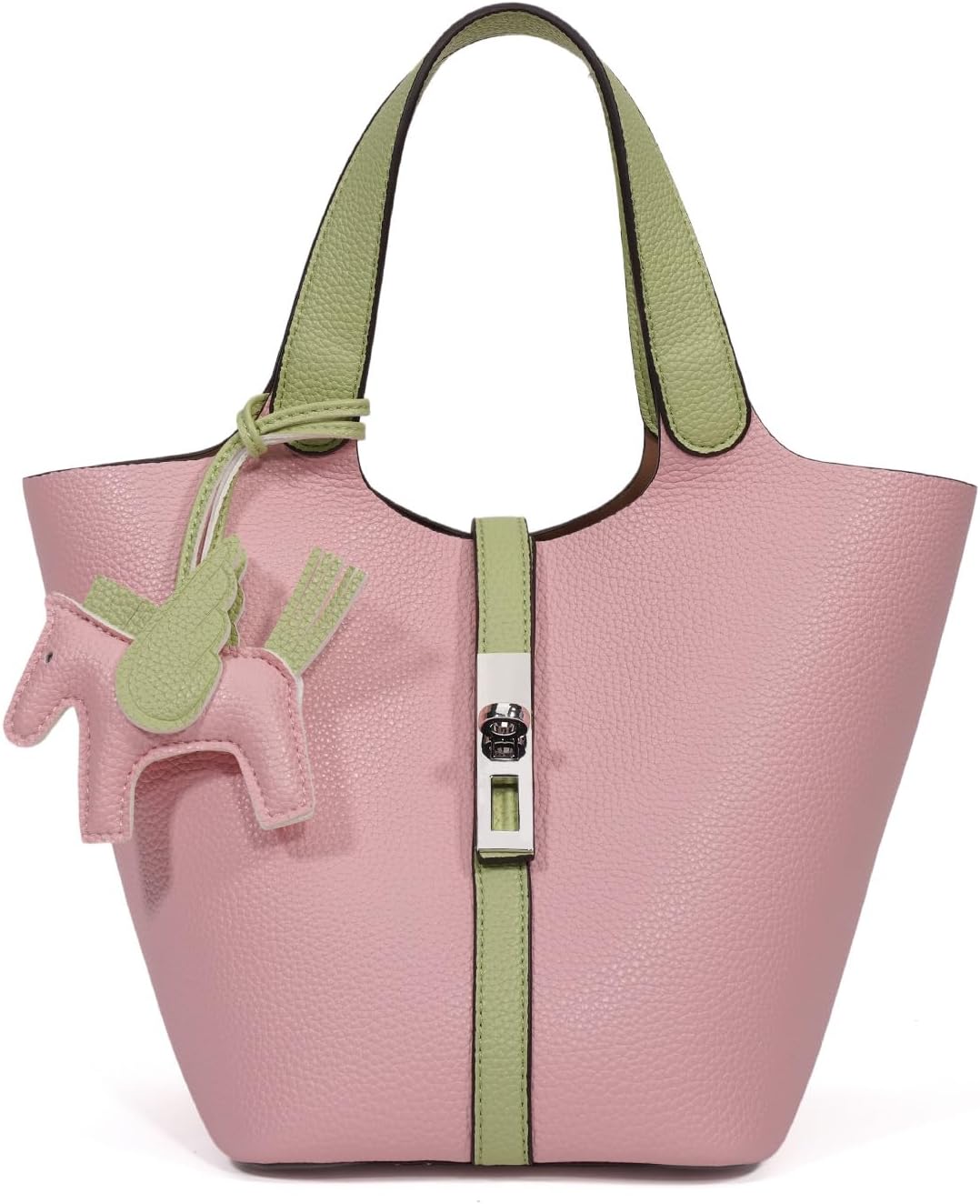 Women's Leather Tote Bag, Small, Cute, Fashionable, Large Capacity, Lightweight, Commuting, Popular, High Visibility, Simple, Soft, Freestanding, Inner Pocket Included, Charm Included