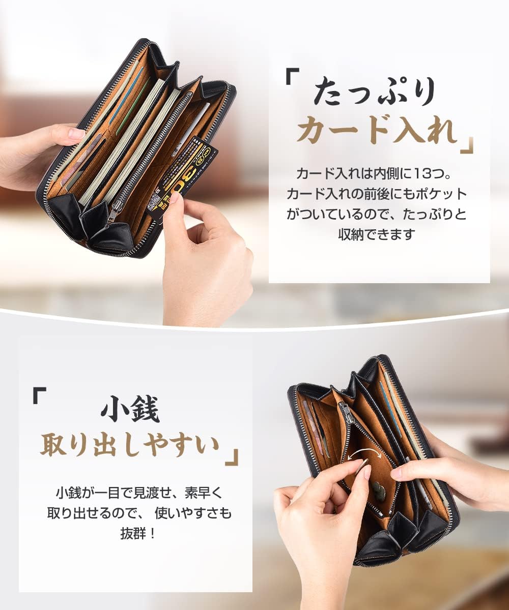 Wallet, Men's, Tochigi Leather, Long Wallet, Genuine Leather, Large Capacity, YKK Zipper, Made by Top Craftsmen, Women's Wallet, Cowhide Leather, Coin Purse, Compact, Simple, Plain, For Men