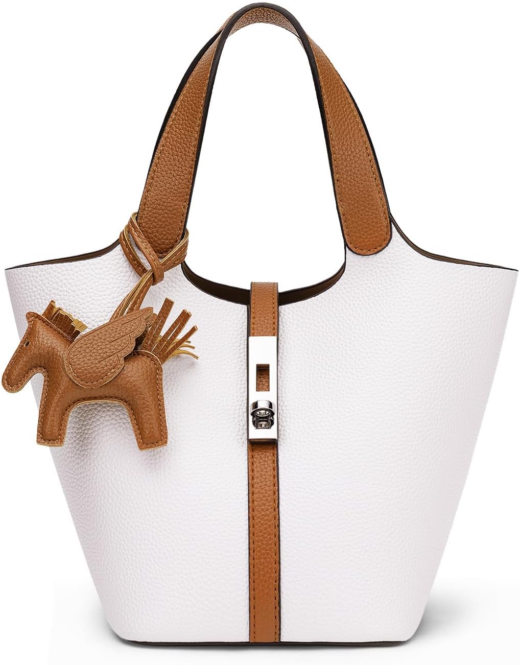 Women's Leather Tote Bag, Small, Cute, Fashionable, Large Capacity, Lightweight, Commuting, Popular, High Visibility, Simple, Soft, Freestanding, Inner Pocket Included, Charm Included