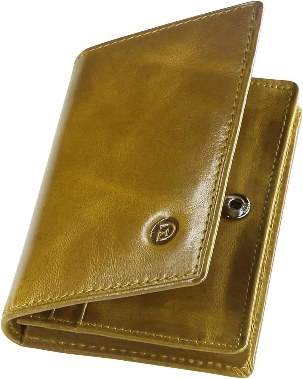 Modiko Men's Business Card Holder, Genuine Leather, Made in Japan, Himeji Leather, Large Capacity, 60 Pieces, 6 Pockets, No Breaking, Snap Button, Easy to Access, Yellow, green