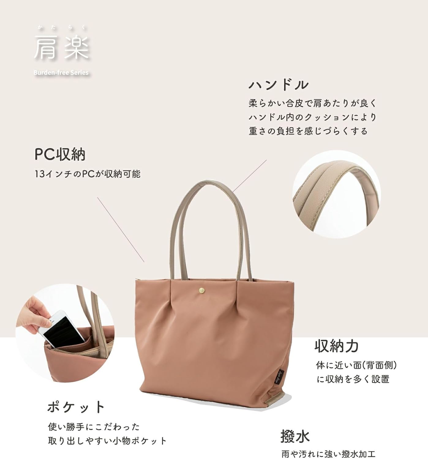 legato largo Tote Bag A4 Water Repellent/Shoulder Comfort/Large Capacity/PC Storage Shoulder Comfort LH-L0001Z Women's Navy Free Size