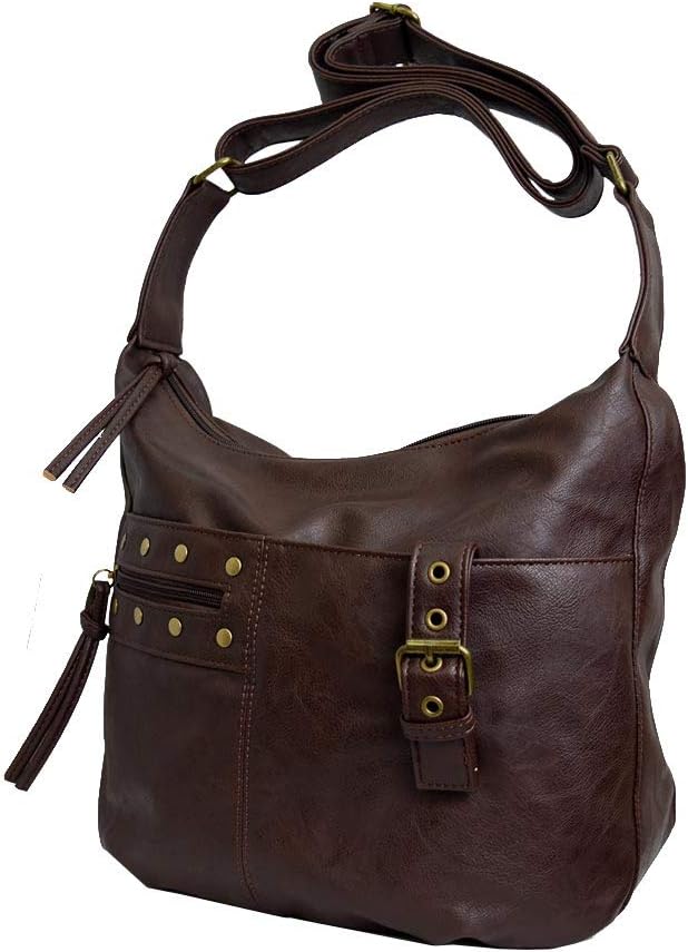 (Antique Design) Women's Shoulder Bag, Cross-body, Lightweight, Studded Design, Stylish, Synthetic Leather, Adult, Cute, For Work or School, Black, Gray, Brown, Pink, Camel, Bronze