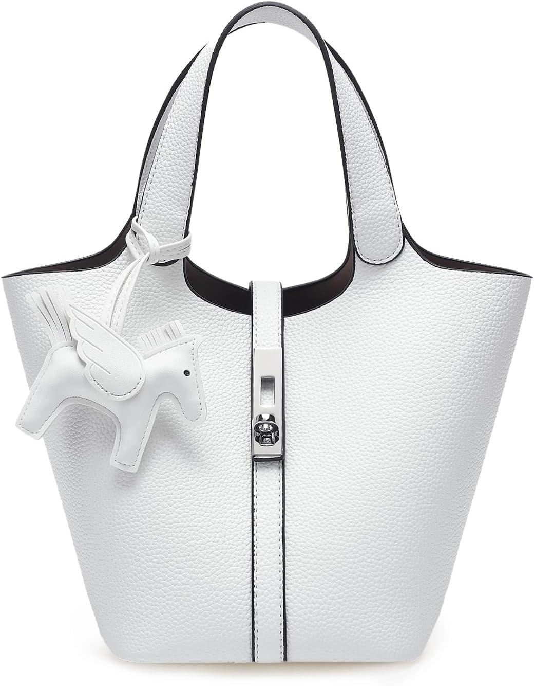 Women's Leather Tote Bag, Small, Cute, Fashionable, Large Capacity, Lightweight, Commuting, Popular, High Visibility, Simple, Soft, Freestanding, Inner Pocket Included, Charm Included