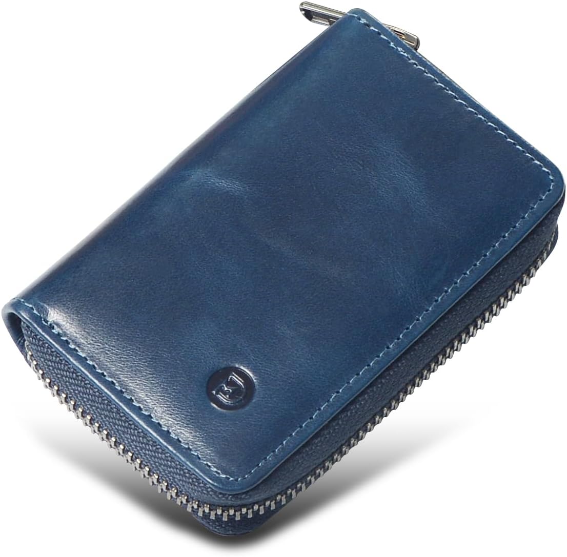 Modiko Men's Card Case, Credit Card Case, Genuine Leather, Made in Japan, Himeji Leather, Large Capacity, Card Slots, Skimming Prevention, YKK Zipper, coffee