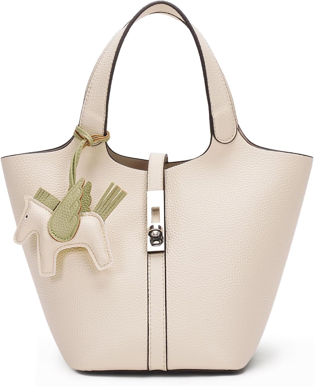 Women's Leather Tote Bag, Small, Cute, Fashionable, Large Capacity, Lightweight, Commuting, Popular, High Visibility, Simple, Soft, Freestanding, Inner Pocket Included, Charm Included