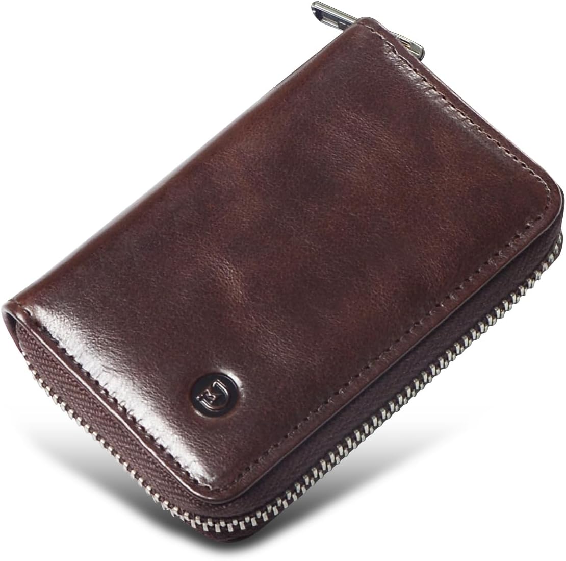 Modiko Men's Card Case, Credit Card Case, Genuine Leather, Made in Japan, Himeji Leather, Large Capacity, Card Slots, Skimming Prevention, YKK Zipper, coffee
