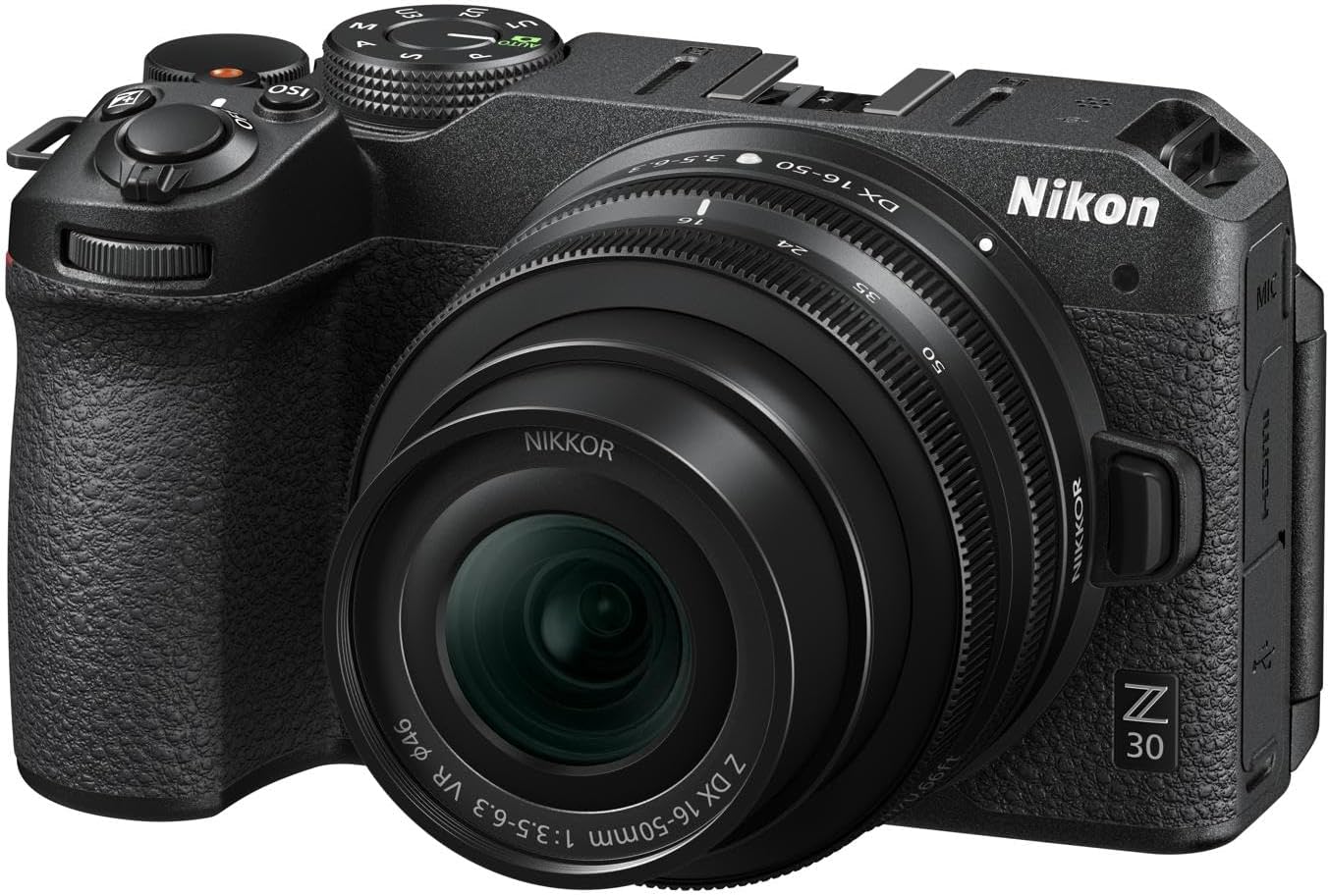 Nikon Z30 Mirrorless SLR Z30 16-50 VR Lens Kit, Z Mount, APS-C Video Vlog, Image Stabilization Black + [SanDisk Genuine] SD Card, 128GB SDXC, Class 10, UHS-II V90, Read Up to 300 MB, San/s PRO SDSDXDM