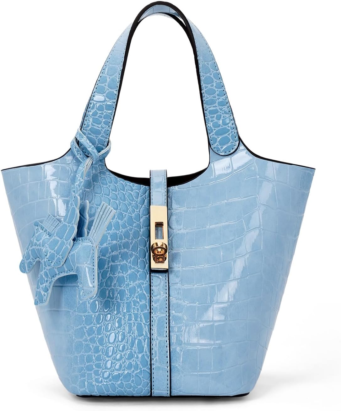 Women's Leather Tote Bag, Small, Cute, Fashionable, Large Capacity, Lightweight, Commuting, Popular, High Visibility, Simple, Soft, Freestanding, Inner Pocket Included, Charm Included