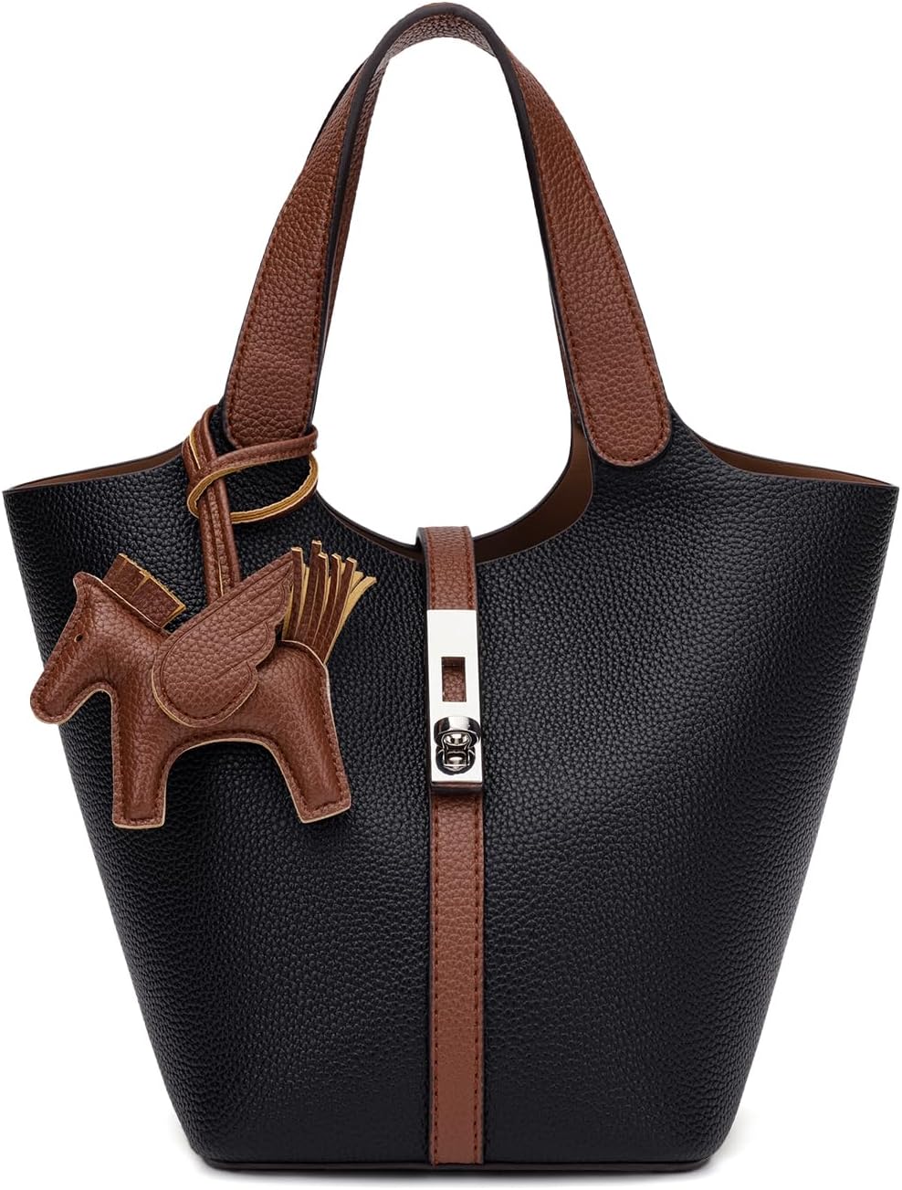 Women's Leather Tote Bag, Small, Cute, Fashionable, Large Capacity, Lightweight, Commuting, Popular, High Visibility, Simple, Soft, Freestanding, Inner Pocket Included, Charm Included