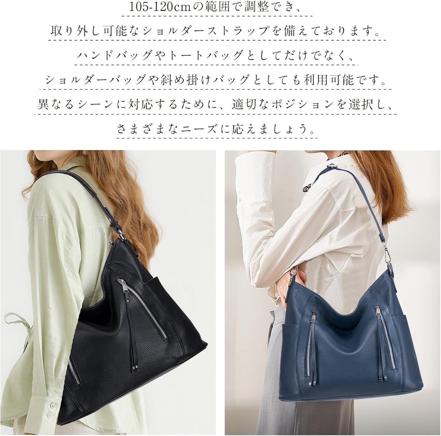 MFFOR Women's Shoulder Bag, Genuine Leather, Large Capacity, Tote Bag, Many Pockets, Handbag, Business Bag, High-End Look, Office, Commute, School, Simple, Casual, Popular