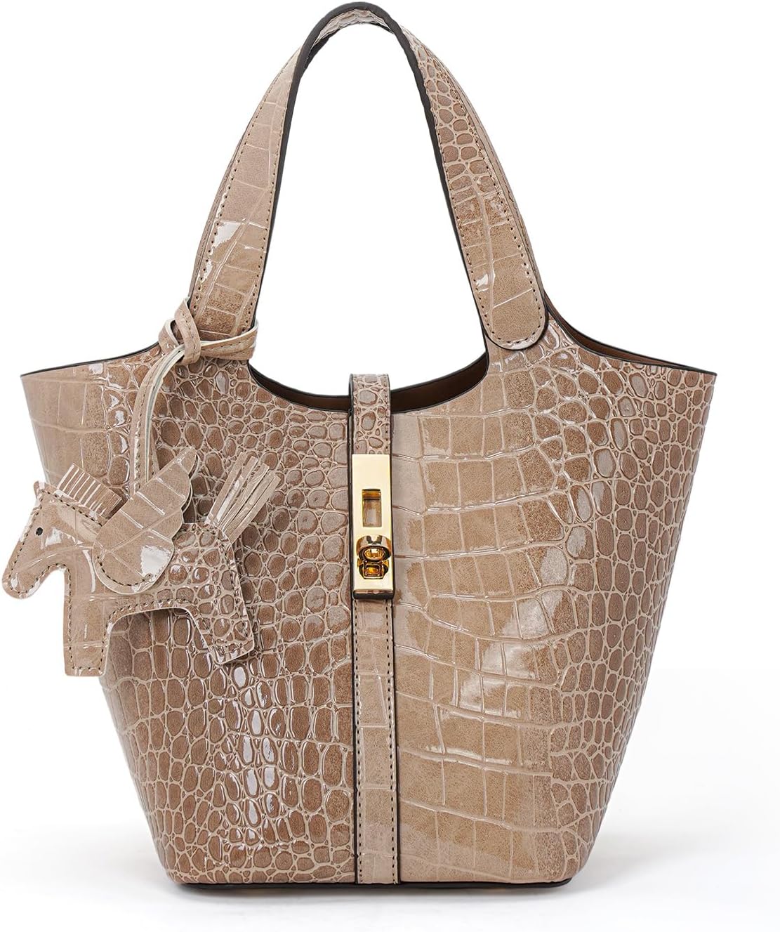 Women's Leather Tote Bag, Small, Cute, Fashionable, Large Capacity, Lightweight, Commuting, Popular, High Visibility, Simple, Soft, Freestanding, Inner Pocket Included, Charm Included