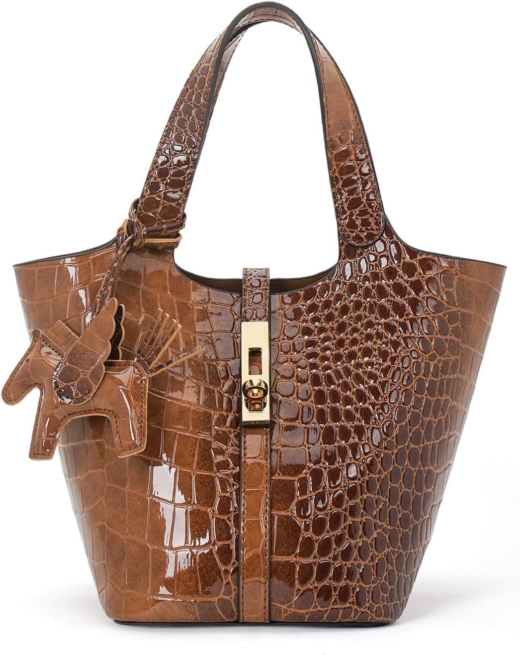 Women's Leather Tote Bag, Small, Cute, Fashionable, Large Capacity, Lightweight, Commuting, Popular, High Visibility, Simple, Soft, Freestanding, Inner Pocket Included, Charm Included