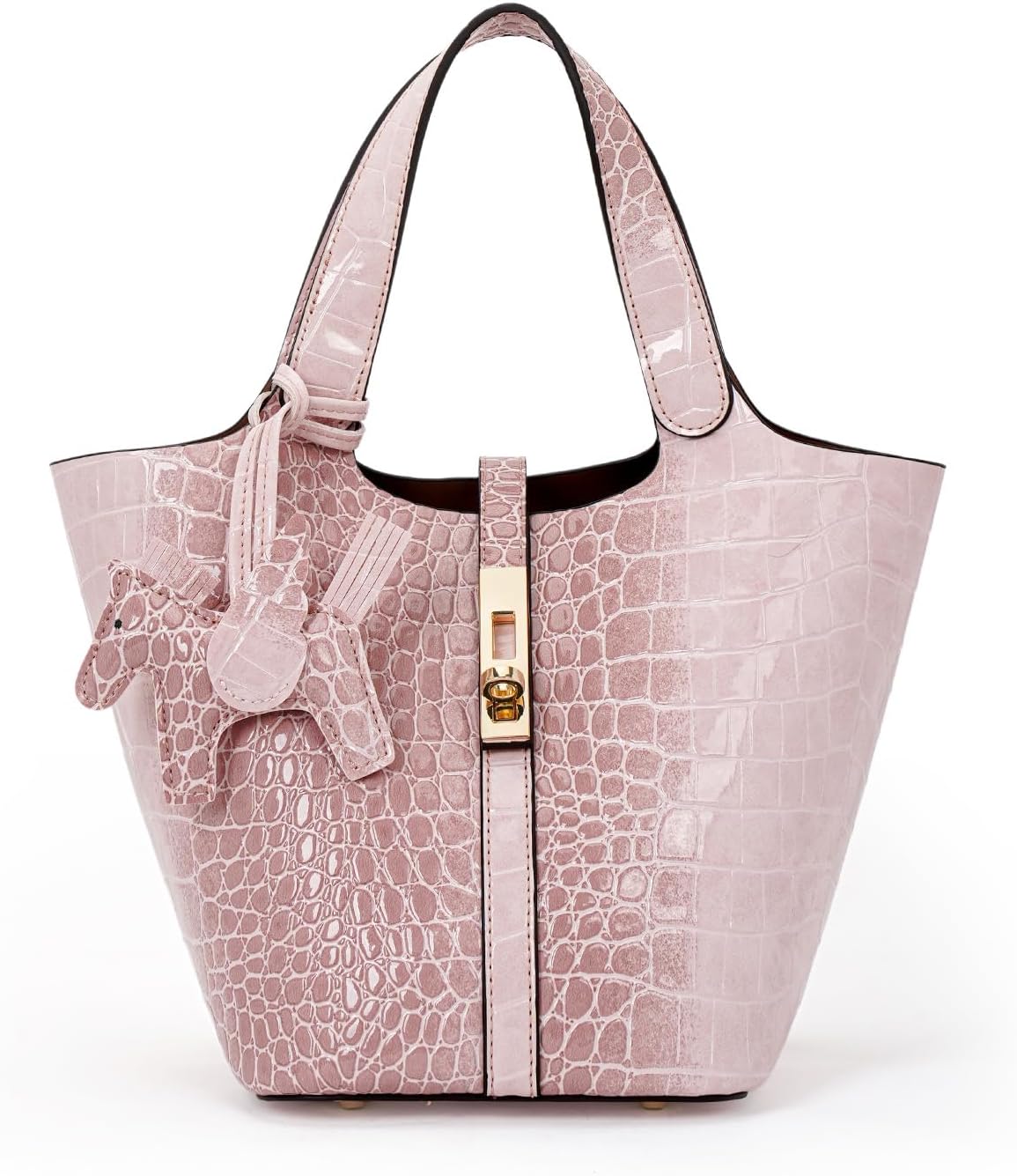 Women's Leather Tote Bag, Small, Cute, Fashionable, Large Capacity, Lightweight, Commuting, Popular, High Visibility, Simple, Soft, Freestanding, Inner Pocket Included, Charm Included