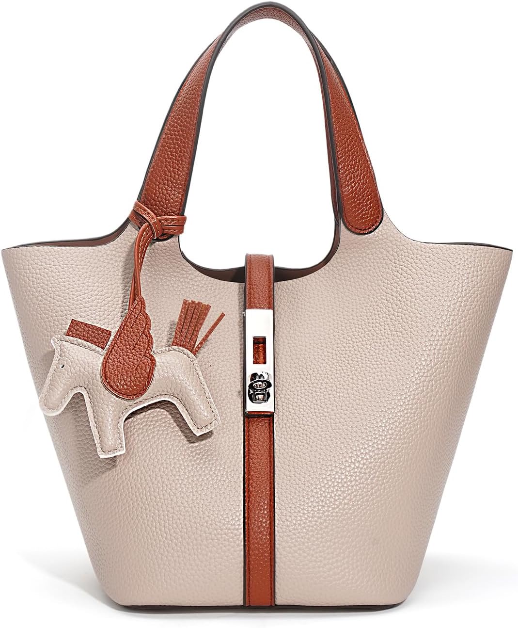 Women's Leather Tote Bag, Small, Cute, Fashionable, Large Capacity, Lightweight, Commuting, Popular, High Visibility, Simple, Soft, Freestanding, Inner Pocket Included, Charm Included