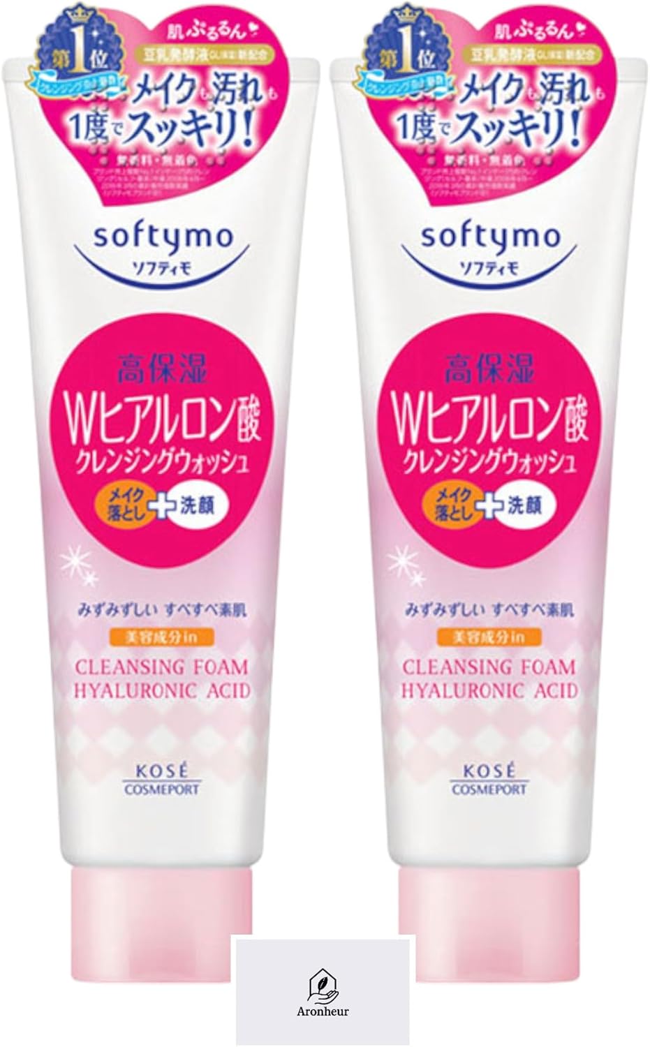 Softimo Cleansing Wash (Hyaluronic Acid), 6.7 oz (190 g), Set of 2, Makeup Remover + Face Wash, Aronheur Original Mask Case Included