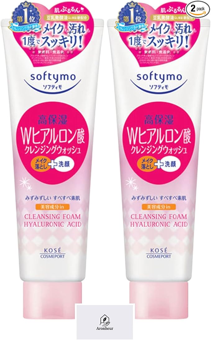Softimo Cleansing Wash (Hyaluronic Acid), 6.7 oz (190 g), Set of 2, Makeup Remover + Face Wash, Aronheur Original Mask Case Included
